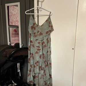 Free People High Low Dress in Blue and Brown Floral size large nwt